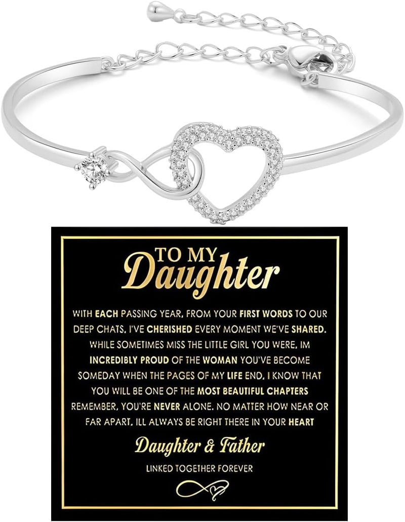 DivaGlamz To My Daughter Forever Connected Bracelet, Infinity Forever Love Heart Bracelets You Are Always In Mine From Mom Cubic Zirconia Adjustable Inspirational Gift Jewelry - Image 1